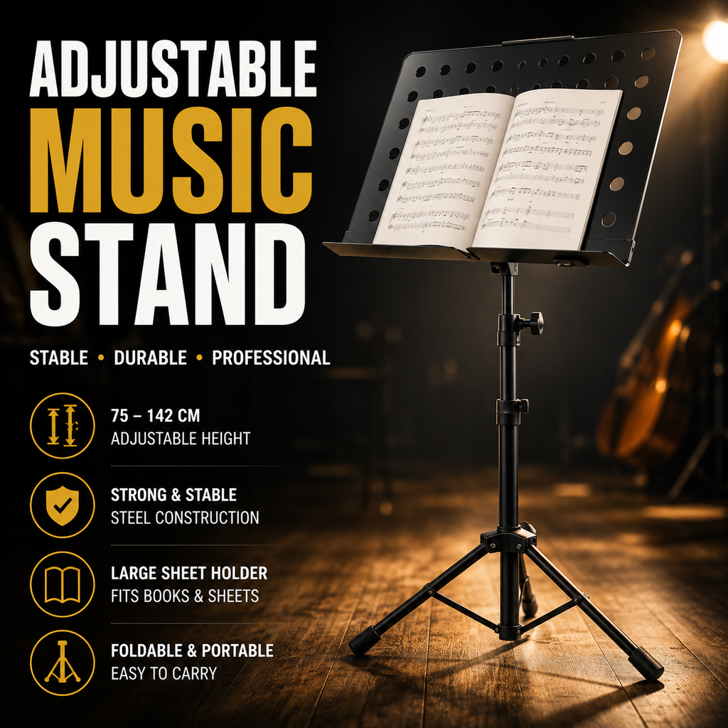 Adjustable Black Steel Music Stand – Sheet Music Holder