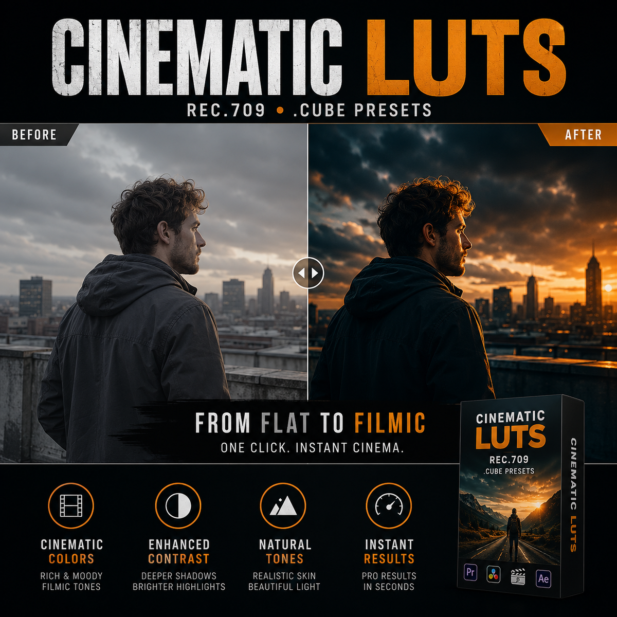 Promotional graphic for Cinematic Luts Rec.709 .