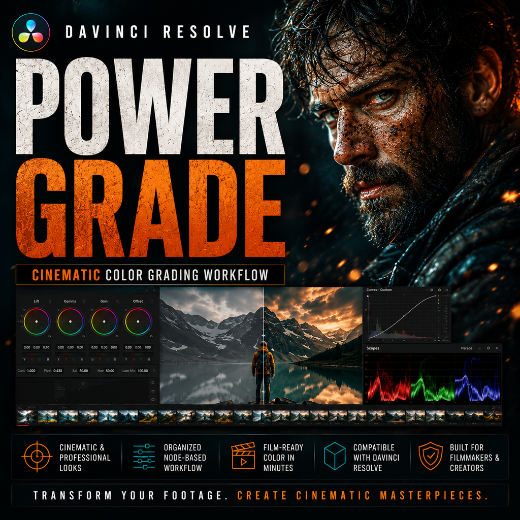 DaVinci Resolve PowerGrade pack for cinematic color grading workflow