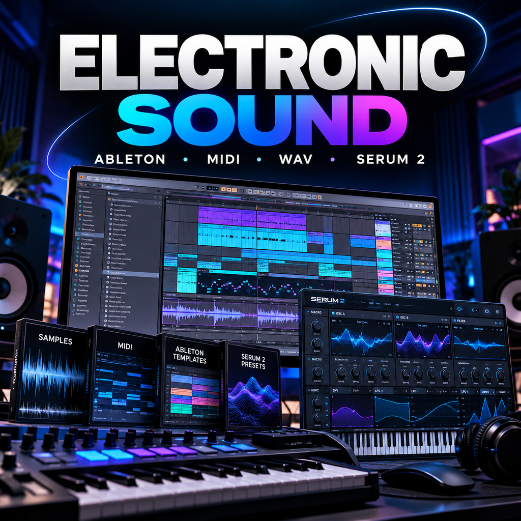 Electronic music sample pack with Ableton templates, MIDI, WAV samples and Serum 2 presets