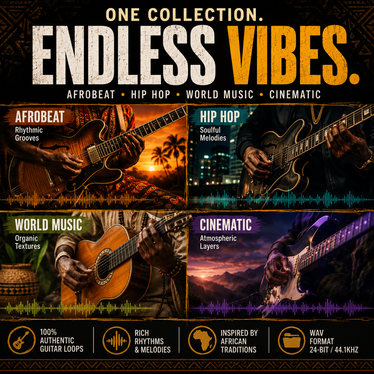 Promotional graphic for a music sample pack titled 'ENDLESS VIBES. ONE COLLECTION.