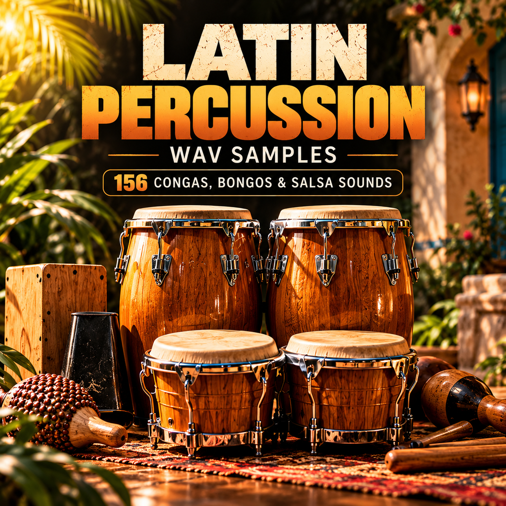 Latin percussion WAV samples featuring 156 conga, bongo, and salsa sounds for music production.