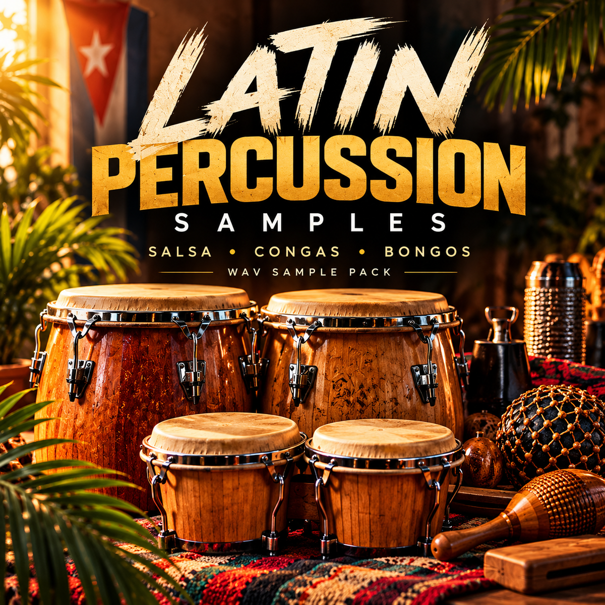 Latin percussion samples WAV featuring congas, bongos, and authentic percussion sounds for salsa music production.