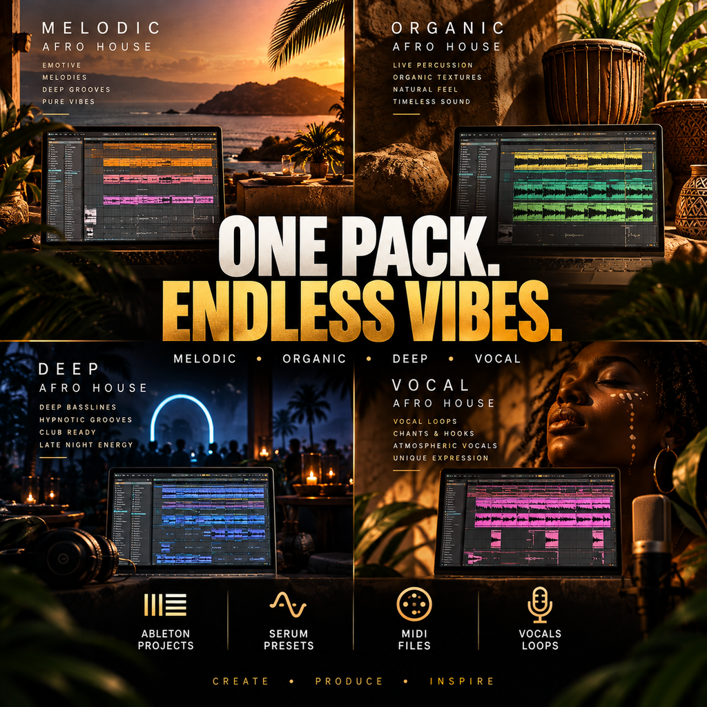 Afro House sample pack showcasing melodic, organic, deep and vocal production styles.