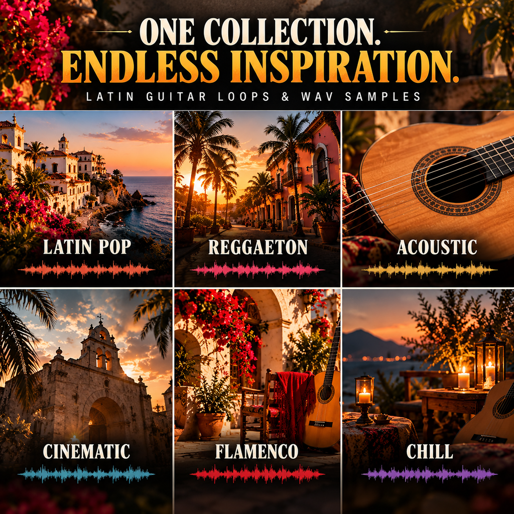 A promotional collage for a music sample pack titled "ONE COLLECTION. ENDLESS INSPIRATION.