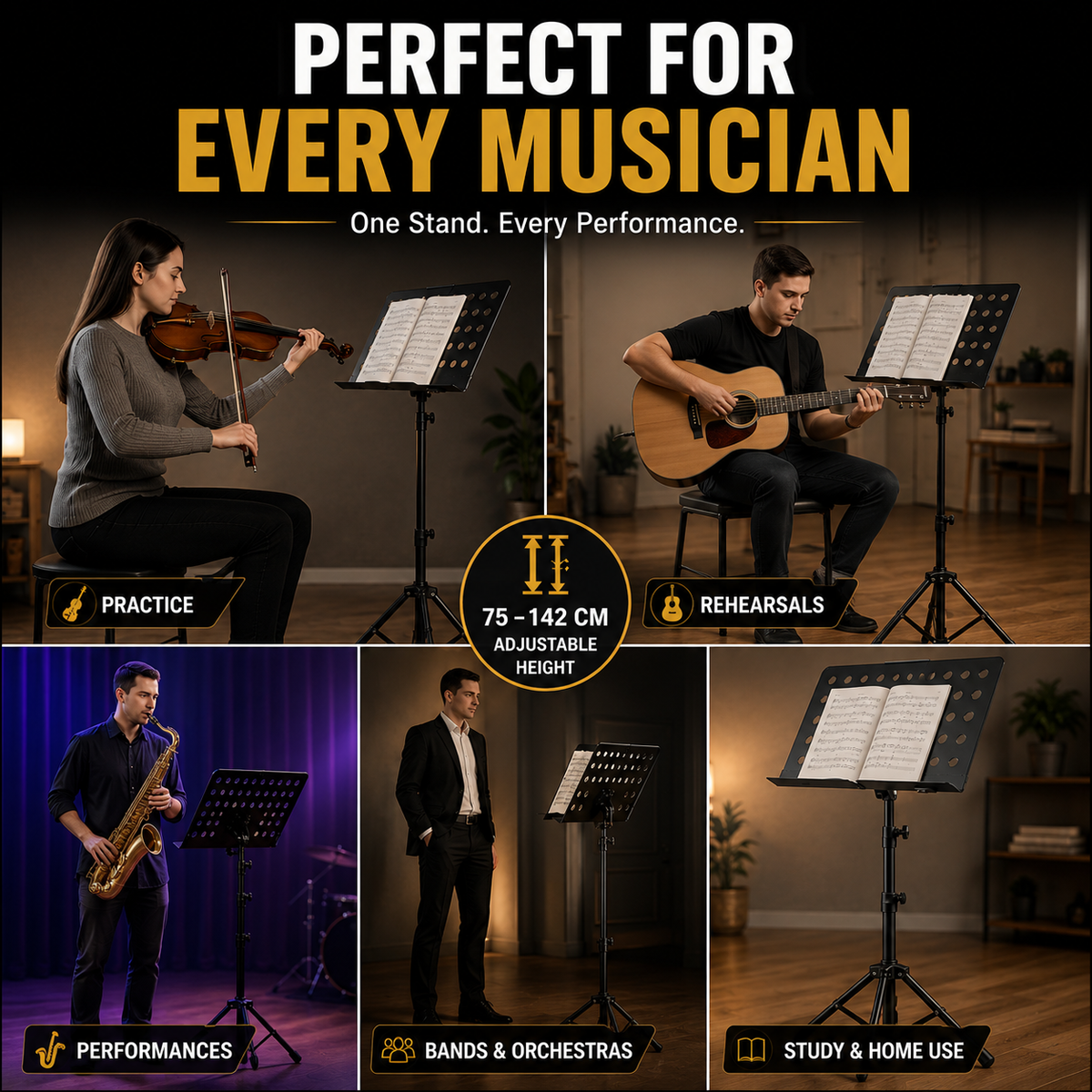 Adjustable Black Steel Music Stand – Sheet Music Holder