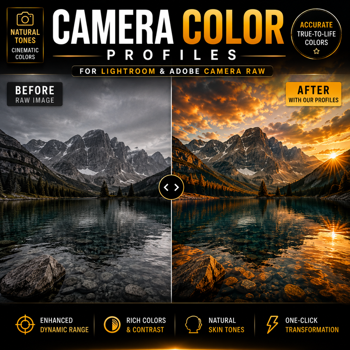 Promotional graphic for a drum sample pack showing a single drum in a split before/after layout. Large text reads 'RAW TO PROFESSIONAL' and 'Transform your drums with organic percussion samples.