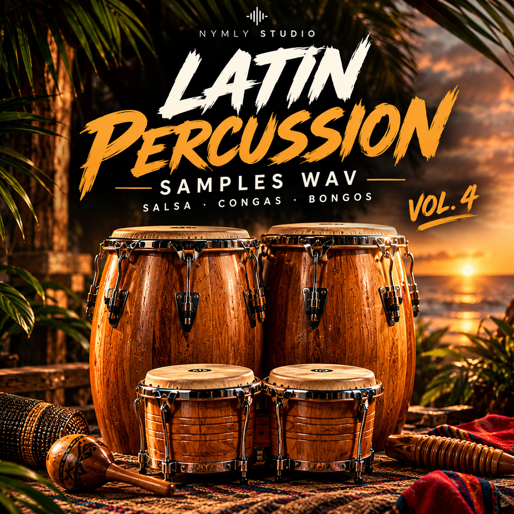 Latin percussion samples WAV featuring salsa rhythms, authentic congas and bongos for music production by Nymly Studio.