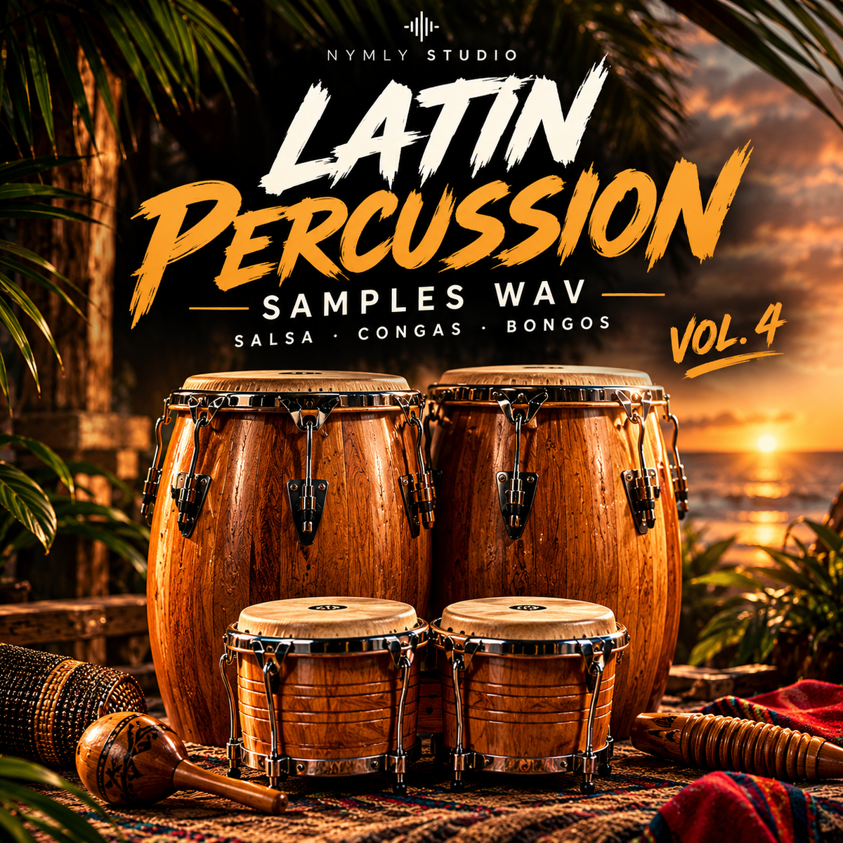 Latin percussion samples WAV featuring salsa rhythms, authentic congas and bongos for music production by Nymly Studio.